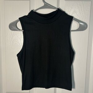 Black Sleeveless Mock Neck Crop Top
